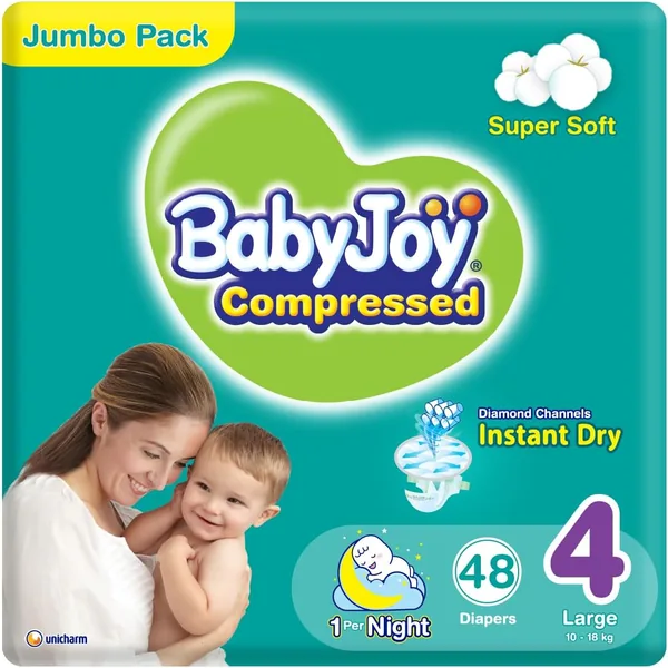 Babyjoy Compressed Diamond Pad Diaper Jumbo Pack Large Size 4 Count 48