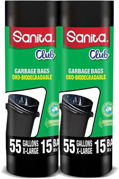 Sanita Club GARBAGE BAGS BIODEGRADABLE 55 Gallons 30 BAGS