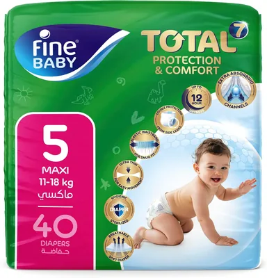 Fine Baby Total 7 Diapers Size 5, Maxi (11-18 kg), 40 Count - Save 23%