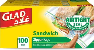 Glad Sandwich Zipper Bags - 100 Pcs, Airtight, Microwave Safe, 14.4x16.5cm - 14% Off