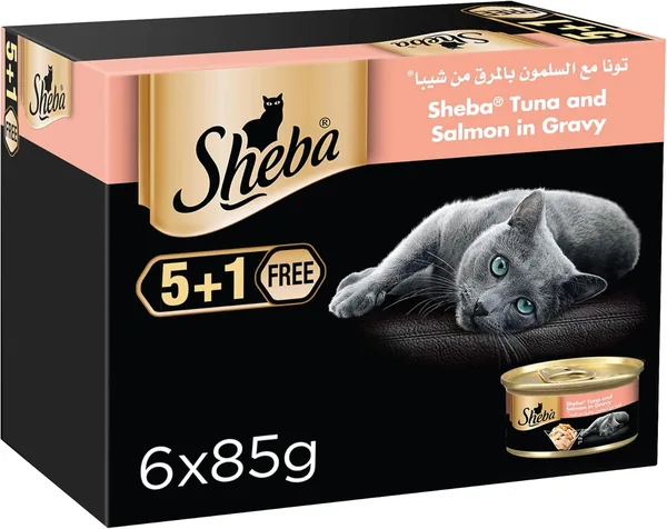 Sheba Flaked Tuna Topped With Salmon Cat Food 5+1 Pack (85G X 6 Cans)