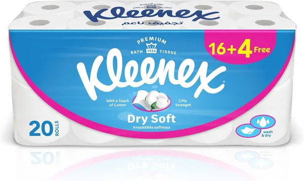 Kleenex Dry Soft Toilet Paper, 2 PLY, 20 Rolls x 200 Sheets