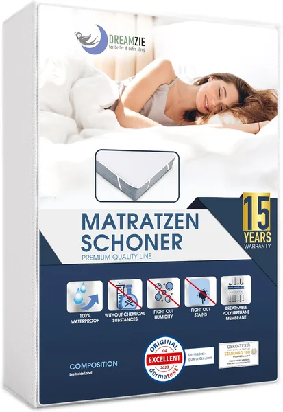 Dreamzie Mattress Protector 140 x 200 cm, Waterproof, Made in EU and Oeko-Tex Certified, Breathable Mattress Topper