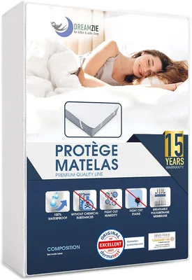 Protecteur de matelas Dreamzie imperméable 140 x 190 cm - Certifié Oeko TEX, respirant en coton avec 4 élastiques