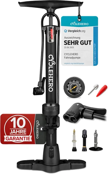 Bicycle Pump All Valves **Test Very Good + 10 Year Warranty** Powerful Bicycle Pump Air - Bicycle Air Pump French Valve - Air Pump Bicycle Floor Pump with Pressure Gauge Floor Pump