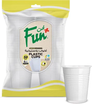 Fun Everyday Disposable Plastic Cup, 6Oz, White, 50 Pcs
