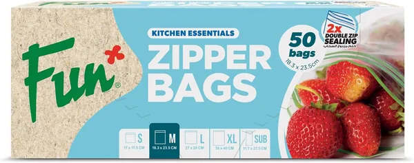 Fun Zipper Bags 18.3x23.5cm Clear Medium Pack of 50 Leak-Proof & Durable Kitchen Storage Essentials