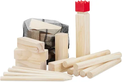 Relaxdays Wiking-Wurfspiel aus Kiefernholz, Natur Kubb Wikingenspiel, Roter König, Groß, Gartenspielzeug mit Tasche – Best Deal