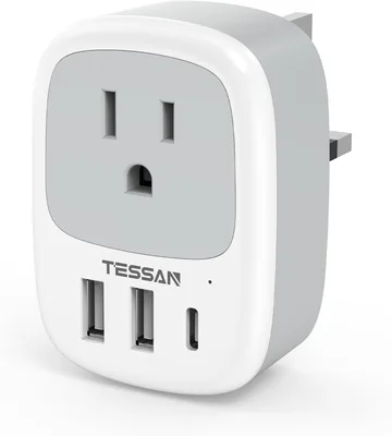 TESSAN UK Travel Adapter - 1 Outlet + 3 USB