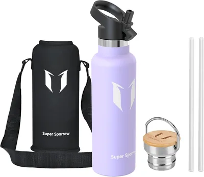 Super Sparrow Vattfles - 350ml/500ml/630ml/750ml/1L - Stålfritt Vattfles med Thermos Standard Mund - Ikot Toksik BP - 77% Avrunket
