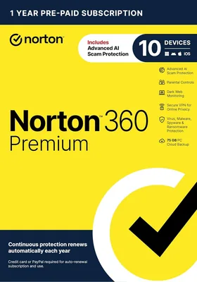 Norton 360 Premium 2021 - Antivirus for 10 Devices (Auto Renewal)