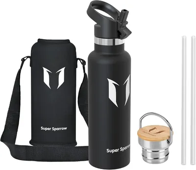 Sparrow Insulated Vattenkanna med Metalstras 500/750ml/1L | Sportfles, Drinkfles, Termosfles