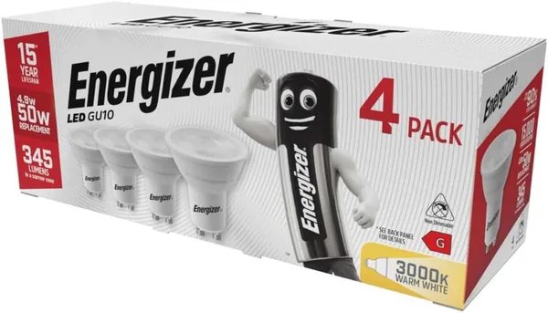 Energizer GU10 4.9W 50W Replacement LED Bulb 4 Pack (Warm White Non Dimmable)