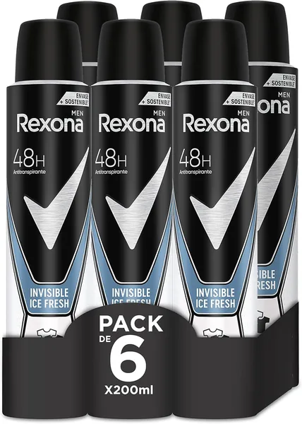 Rexona Invisible Deodorant Spray Antiperspirant for Men Ice 200ml - Pack of 6