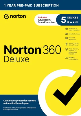 Norton 360 Deluxe 2021 - Antivirus for 5 Devices (Auto Renewal) + VPN & Cloud Backup