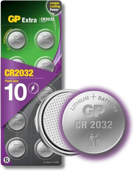 GP Extra CR2032 Batteries 3V Lithium Coin Battery - Pack of 10