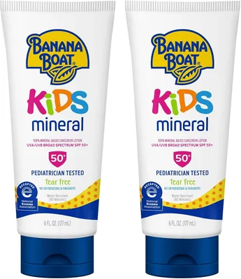 Banana Boat 100% Mineral Kids Sunscreen Lotion SPF 50, Twin Pack | Childrens Sunblock