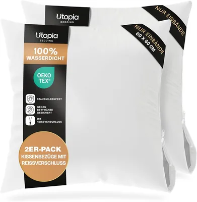 Utopia Bedding Protège Oreiller 60x60 cm (Lot de 2) Imperméable avec Fermeture Éclair, Housse Oreiller, Certifié Oeko-TEX Tai - 5% Off