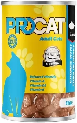 طعام قطط PROCAT Premium بالصلصة - تغذية يومية متوازنة - قطع لحم غنية بالفيتامينات A و D3 و E