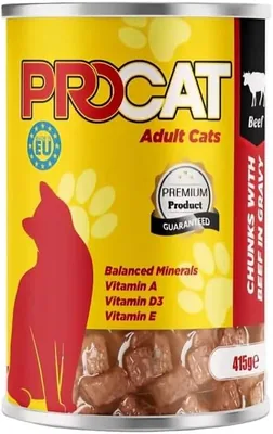طعام قطط PROCAT Premium بالصلصة - تغذية يومية متكاملة ومتوازنة - قطع لحوم غنية بالفيتامينات A و D3 و E