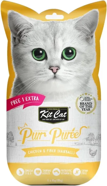 Kit Cat Hairball Lickable Treat Puree Chicken & Fiber 5 x 15g
