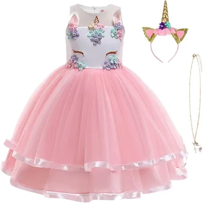 URAQT Eenhoorn Kostuum, Prinses Eenhoorn Jurk Fantasie Kleding met Ketting, Hoofdband voor Kinderen & Peuters Feestje/Cosplay/Halloween - Beste Deal