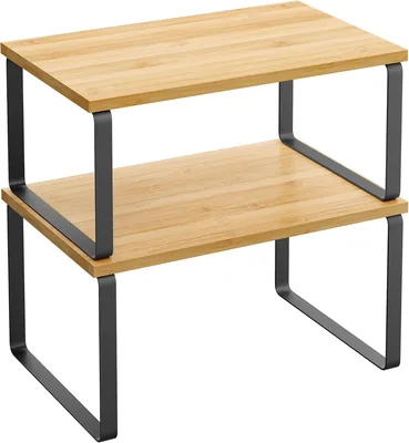 SONGMICS Estante para Especias, Juego de 2, Organizador de Armario, Especiero de Cocina Extensible, Negro y Natural MKCS02NB - 43% Off
