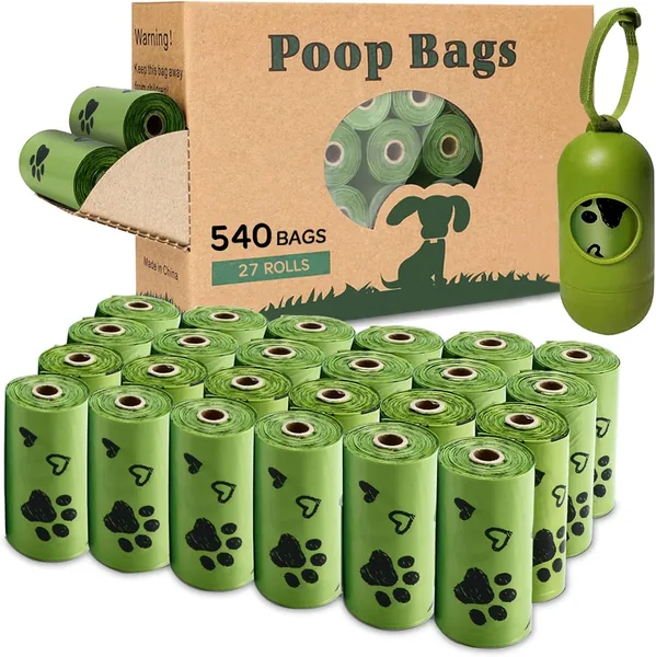 Yingdelai Dog Poop Bags: 540 Counts Doggy Poop Bags with Dispenser - Strong & Leak-Proof Dog Bags (Scented, Green)