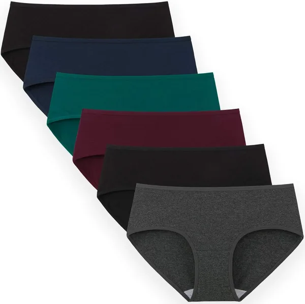 INNERSY Women's Mid Rise Tagless Plain Color Full Coverage Cotton Hipster Panties 6-Pack
