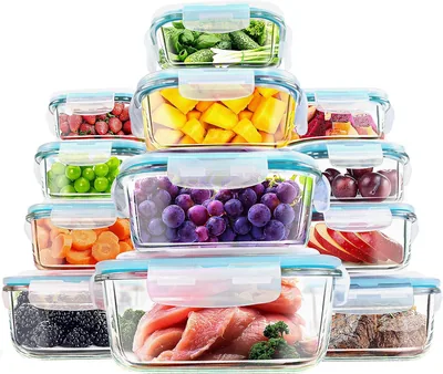 Kichly - Contenedores de Alimentos de Vidrio - 12 Unidades con Tapas Claras
