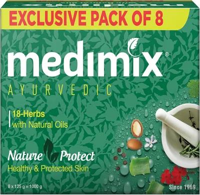 Medimix आयुर्वेदिक क्लासिक 18 जड़ी-बूटियों साबुन, 125 ग्राम (8 पैक)