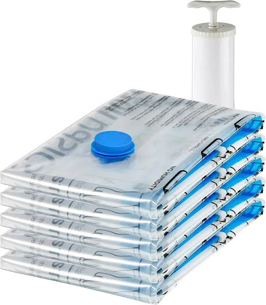 Amazon Basics Vacuum Bags with Hand Pump, Zipper, Large, Pack of 5, Clear