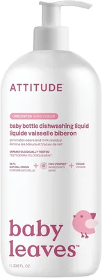 ATTITUDE Baby Dish Soap, Plant-based, Fragrance-Free, 33.8oz
