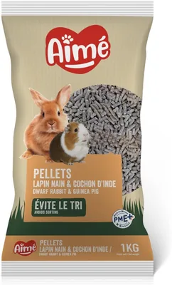 Aimé - Pellets pour lapin nain et porcelle 1kg - Repas complet - Apport nutritionnel garanti avec granulés croustillants