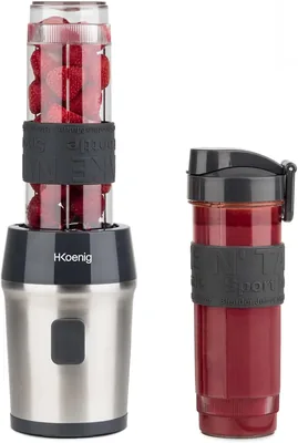 H.Koenig SMOO9 Mini Blender - 570ml, 300W, 4 pales en acier inoxydable, BPA libre, 2 bouteilles portables avec traqueur de calories, Meilleur Prix