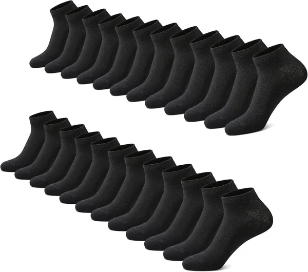 FALARY Trainer Socks for Men and Women, Organic Cotton, 12 Pairs, Short Socks, Sports Socks, Half Socks, Unisex, Black/White/Grey