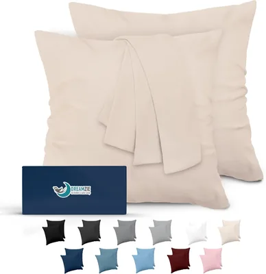 Dreamzie Ensemble de 2 Taies d'Oreiller en Microfibre Certifiées Oeko-Tex, 65 x 65 cm, Douces et Brosées, Sensation de Peau de Pêche - Beige (5% de réduction)