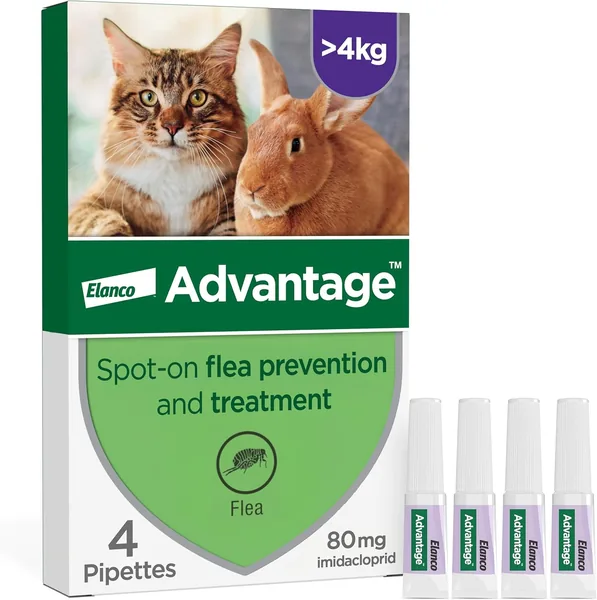 Advantage Spot On Flea Treatment For Large Cats and Rabbits Over 4kg (4 pipettes, 80mg)