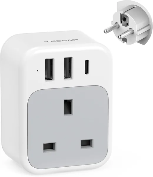 TESSAN Euro Europe Grounded Plug Adapter for Germany France Iceland Poland Spain Russia and More (Type E F) Not Include I