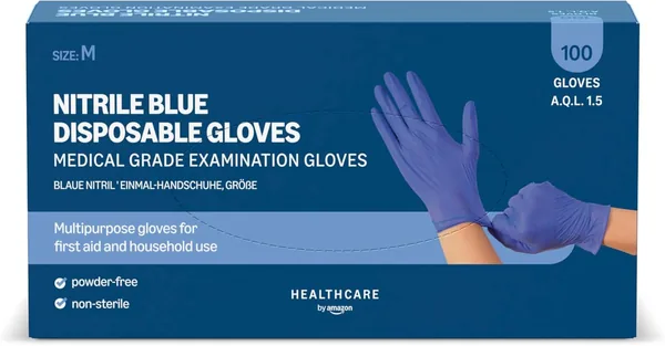 Hevea Blue Disposable Gloves, Size M, 100 Count (Powder-free)