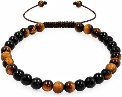 Libela Pulsera Ojo de Tigre y Obsidiana 6 mm Ajustable para Hombre y Mujer | Joyería Artesanal Mexicana
