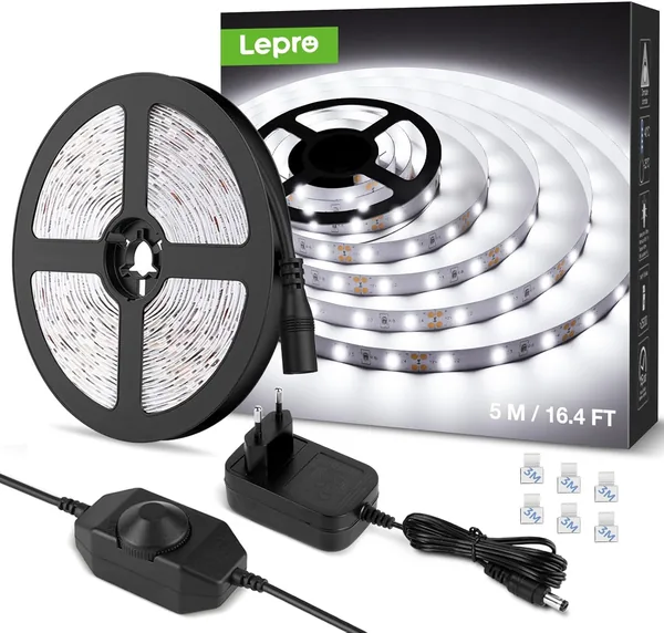 LE 5 m Dimmable LED Strip Set Cool White 12 V Self-Adhesive Flexible LED Light Strip Power Supply And Controller Included