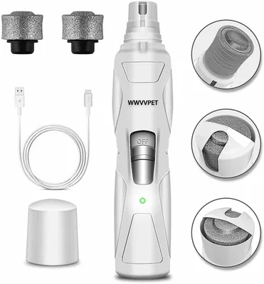 Pet Nail Grinder med LED-ligt och 2 Sandningshuvud, 2-tids lågtjäv Low Noise HundNagelklipper Fil, Utanvädbar Paw Vård, Toe Nagel