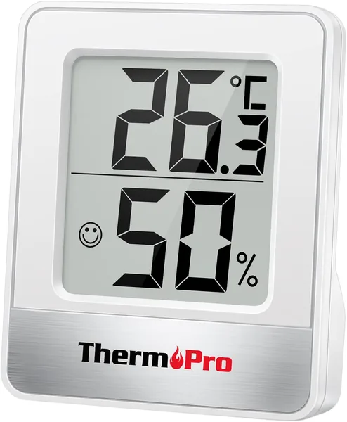 ThermoPro TP49 Digital Mini Thermo-Hygrometer Indoor Thermometer Hygrometer Temperature and Humidity Meter with Room Climate Indicator for Room Climate Control, White