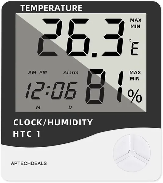एप टेक डील्स HTC-1 डिजिटल हाइग्रोमीटर थर्मोमीटर आर्द्रता मीटर LCD डिस्प्ले के साथ - 41% ऑफ