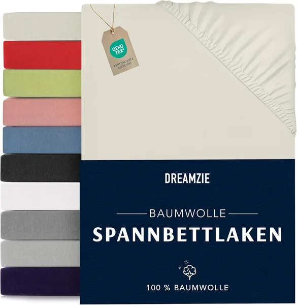 Dreamzie Elasticated Cotton Fitted Sheet, 180 x 200 x 30 cm