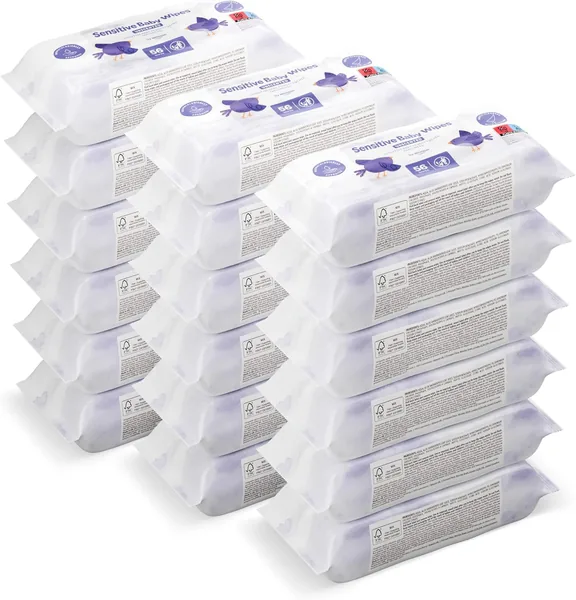by Amazon Sensitive Baby Wipes 1008 Wipes, Unscented, 18 Pack of 56