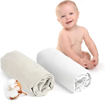 Dreamzie - Housse de matelas ajustée 60 x 120 cm pour lit bébé (x2) - 100% coton - Oeko Tex - Blanc et Beige