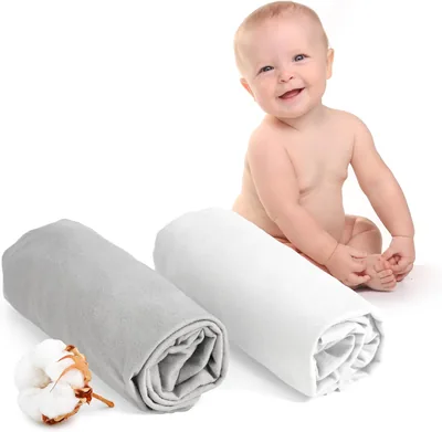 Dreamzie - Feuille de lit ajustée 60 x 120 cm pour lit bébé (x2) - 100% Coton - Oeko Tex - Blanc et Gris