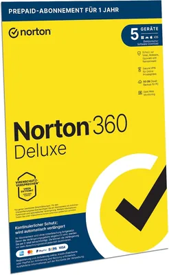 Norton 360 Deluxe 2022 | 5 Geräte | 1-Jahres-Abonnement mit automatischer Erneuerung | Sicherer VPN und Passwort-Manager | PC/Mac